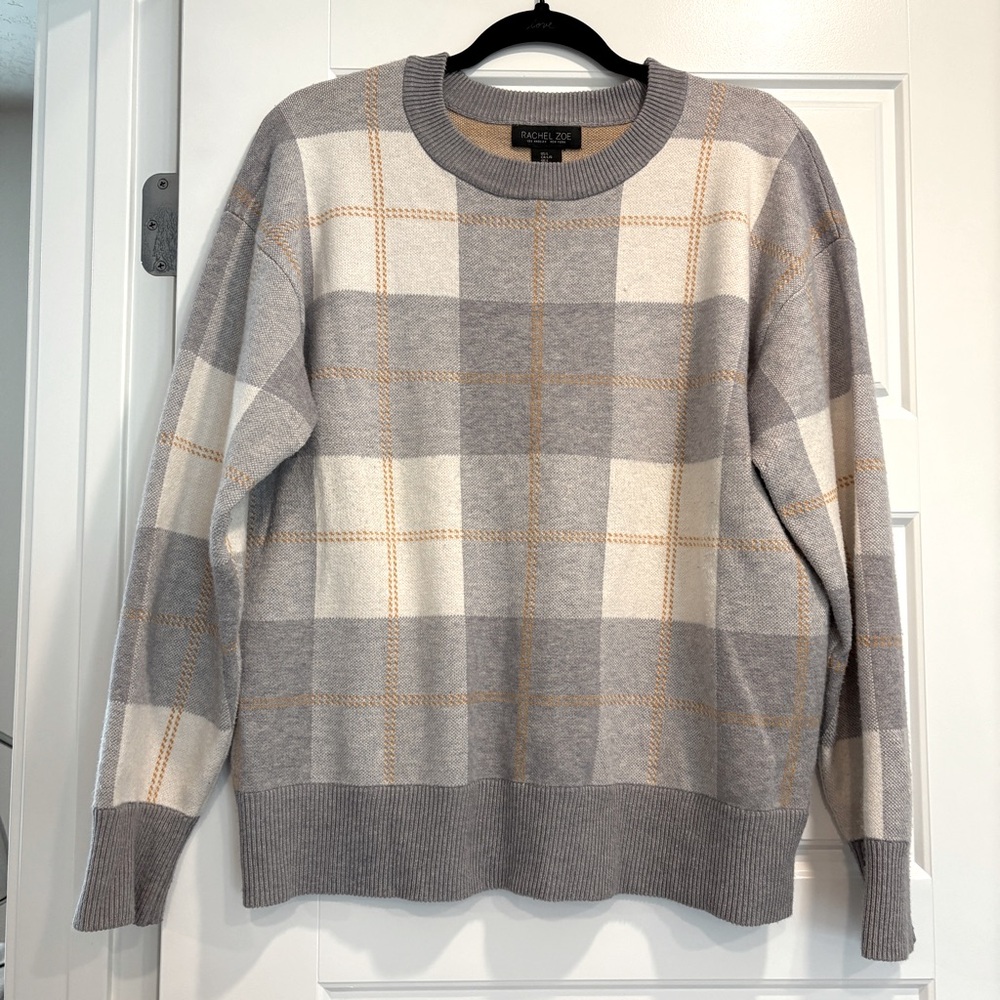Rachel Zoe Plaid Jacquard Knit Sweater‎ Womens Large Heavy Soft Winter Sweater